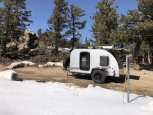 Teardrop camping in the snow